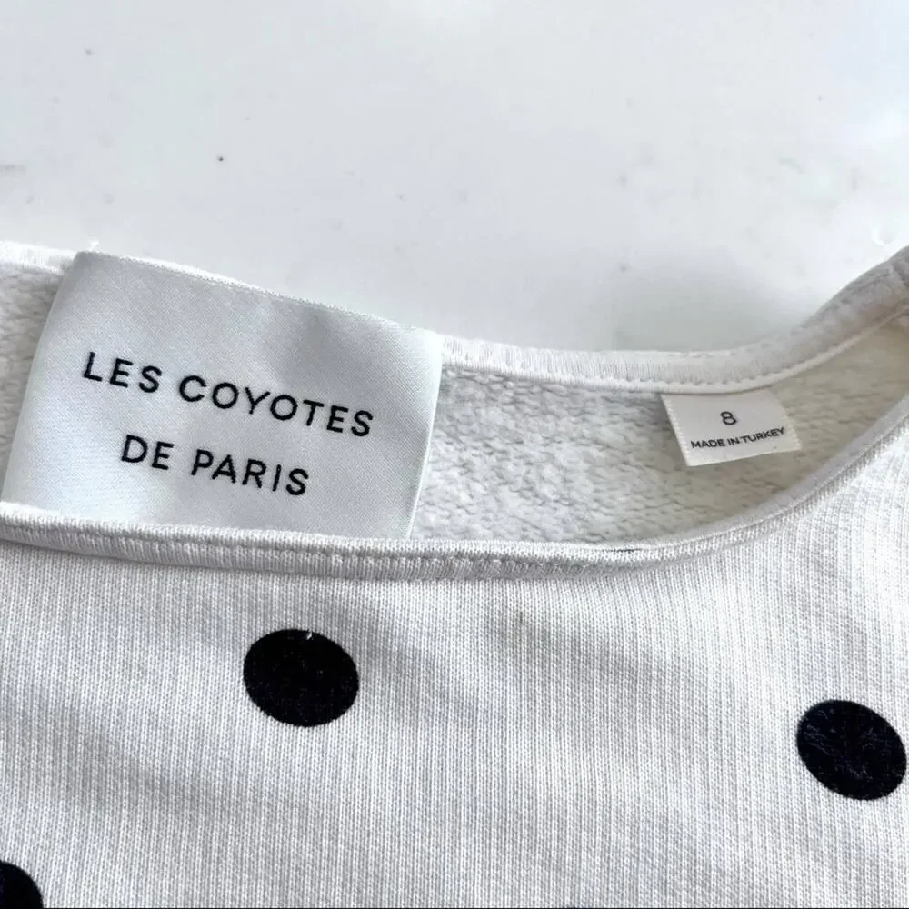 Les Coyotes de Paris girls white black polka dot REGGIE SWEATSHIRT size 8
